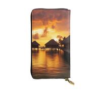 SDTYKHJ Portefeuille long pour femme - Grande capacité - Tahiti Resort - Coucher de soleil - En cuir - Pour cartes et téléphone