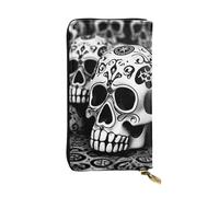 SDTYKHJ Portefeuille pour femme - Grande capacité - En cuir noir et blanc - Motif crânes - Porte-cartes pour téléphone portable