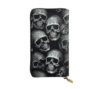 SDTYKHJ Portefeuille pour femme - Grande capacité - En cuir noir - Motif tête de mort - Porte-carte - Porte-téléphone - Sac à main de voyage