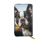 SDTYKHJ Portefeuille pour femme - Grande capacité - Long portefeuille en cuir - Chiot Terrier de Boston - Porte-cartes pour téléphone portable - Sac à main de voyage