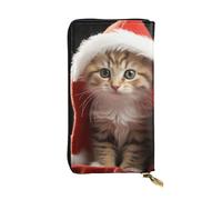 SDTYKHJ Portefeuille pour femme - Grande capacité - Long portefeuille en cuir - Motif chat de Noël - Porte-carte pour téléphone portable