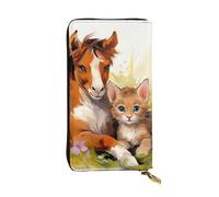 SDTYKHJ Portefeuille pour femme - Grande capacité - Long portefeuille en cuir - Motif cheval et chat - Porte-cartes pour femme - Porte-carte - Portefeuille de voyage