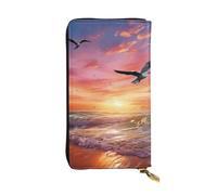 SDTYKHJ Portefeuille pour femme - Grande capacité - Long portefeuille en forme de mouette de mer volant au-dessus du ciel coloré - En cuir - Porte-carte pour téléphone portable