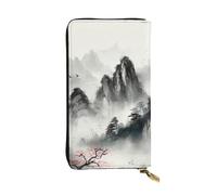 SDTYKHJ Portefeuille pour femme - Grande capacité - Longue capacité - Style peinture à l'encre - En cuir de montagne - Porte-carte pour téléphone portable - Sac de voyage