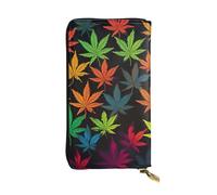 SDTYKHJ Portefeuille pour femme - Grande capacité - Portefeuille long coloré - Feuilles de cannabis - En cuir - Porte-carte pour téléphone portable - Sac à main de voyage
