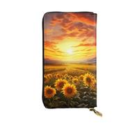 SDTYKHJ Portefeuille pour femme - Grande capacité - Portefeuille long - Coucher de soleil onirique d'un champ de tournesol - En cuir - Porte-cartes pour femme - Porte-téléphone - Sac de voyage