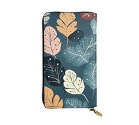 SDTYKHJ Portefeuille pour femme - Grande capacité - Portefeuille long de luxe - Motif feuilles mignonnes - En cuir - Porte-carte - Porte-téléphone - Sac de voyage