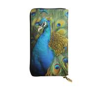 SDTYKHJ Portefeuille pour femme - Grande capacité - Portefeuille long en cuir avec plumes de paon - Porte-cartes pour téléphone portable