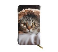 SDTYKHJ Portefeuille pour femme - Grande capacité - Portefeuille long en cuir - Motif chat sous couverture - Porte-carte pour téléphone portable