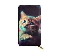 SDTYKHJ Portefeuille pour femme - Grande capacité - Portefeuille long en cuir - Motif galaxie - Chat - Porte-carte - Porte-téléphone - Sac de voyage