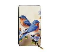 SDTYKHJ Portefeuille pour femme - Grande capacité - Portefeuille long en cuir - Motif oiseaux bleus - Porte-carte pour téléphone portable