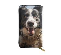 SDTYKHJ Portefeuille pour femme - Grande capacité - Portefeuille long en cuir - Motif pasteur Border Collie - Porte-cartes pour téléphone portable