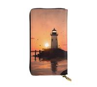 SDTYKHJ Portefeuille pour femme - Grande capacité - Portefeuille long en cuir - Motif phare - Lever de soleil - Porte-cartes pour téléphone portable