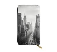 SDTYKHJ Portefeuille pour femme - Grande capacité - Portefeuille long en cuir noir et blanc New York - Porte-cartes pour téléphone portable - Sac à main de voyage