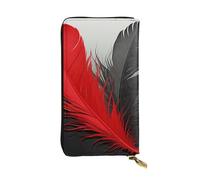 SDTYKHJ Portefeuille pour femme Grande capacité Portefeuille long en cuir plume rouge et noir Porte-cartes pour téléphone portable Sac à main de voyage