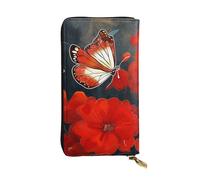 SDTYKHJ Portefeuille pour femme - Grande capacité - Portefeuille long - Fleurs rouges et papillons - En cuir - Porte-cartes pour femme - Porte-téléphone - Portefeuille de voyage