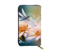 SDTYKHJ Portefeuille pour femme - Grande capacité - Portefeuille long - Libellules volantes - Fleur de lys - En cuir - Porte-cartes pour femme - Porte-carte de voyage