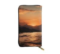 SDTYKHJ Portefeuille pour femme Grande capacité Portefeuille long Montagne et eau au coucher du soleil en cuir pour femme Porte-carte Téléphone Portefeuille de voyage