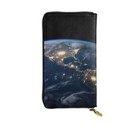 SDTYKHJ Portefeuille pour femme - Grande capacité - Portefeuille long - Terre de l'espace extérieur - En cuir - Porte-cartes pour femme - Porte-téléphone - Portefeuille de voyage