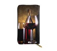 SDTYKHJ Portefeuille pour femme - Grande capacité - Portefeuille long - Trois bouteilles de vin et verre sur cuir - Porte-cartes pour femme - Porte-téléphone de voyage
