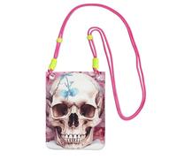 SDTYKHJ Sac à main pour téléphone portable, motif tête de mort humaine, fleurs, sac à bandoulière étanche pour téléphone portable pour femme