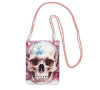 SDTYKHJ Sac à main pour téléphone portable, motif tête de mort humaine, fleurs, sac à bandoulière étanche pour téléphone portable pour femme