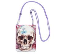 SDTYKHJ Sac à main pour téléphone portable, motif tête de mort humaine, fleurs, sac à bandoulière étanche pour téléphone portable pour femme