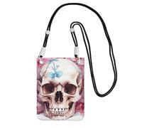 SDTYKHJ Sac à main pour téléphone portable, motif tête de mort humaine, fleurs, sac à bandoulière étanche pour téléphone portable pour femme