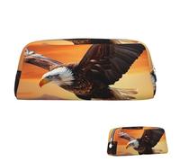 SDTYKHJ Trousse à crayons Aigle volant au coucher du soleil - Grande trousse à crayons portable pour pièces de monnaie - Esthétique - Trousse de maquillage en cuir, Argenté., Taille unique