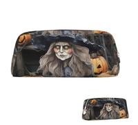 SDTYKHJ Trousse à crayons amusante pour Halloween, sorcière, grande trousse à crayons portable, pochette esthétique, trousse de maquillage en cuir, Argenté., Taille unique