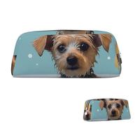 SDTYKHJ Trousse à crayons avec chien amusant dans la baignoire - Grande trousse à crayons portable pour pièces de monnaie - Sac de maquillage en cuir, Argenté, One Size