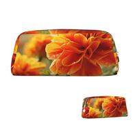 SDTYKHJ Trousse à crayons avec fleur de souci et fleurs d'automne - Grande trousse à crayons portable pour pièces de monnaie - Esthétique - Trousse de maquillage en cuir, Argenté., Taille unique