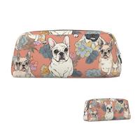 SDTYKHJ Trousse à crayons avec imprimé bouledogue français - Grande trousse à crayons portable pour pièces de monnaie - Esthétique - Trousse de maquillage en cuir, Argenté, One Size