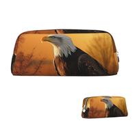 SDTYKHJ Trousse à crayons avec motif aigle chauve coucher de soleil doré - Grande trousse à crayons portable pour pièces de monnaie - Sac de maquillage en cuir, Argenté, One Size