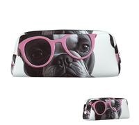SDTYKHJ Trousse à crayons avec motif bouledogue français, lunettes, grande trousse portable pour pièces de monnaie, esthétique, trousse de maquillage en cuir, Argenté., Taille unique