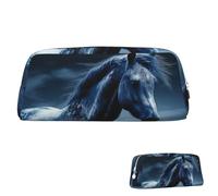SDTYKHJ Trousse à crayons avec motif cheval bleu - Pochette portable pour pièces de monnaie - Esthétique - Trousse de maquillage en cuir, Argenté, One Size