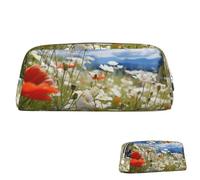 SDTYKHJ Trousse à crayons avec motif fleurs de prairie et marguerites - Grande trousse portable pour pièces de monnaie - Esthétique - Trousse de maquillage en cuir, Argenté., Taille unique