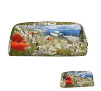 SDTYKHJ Trousse à crayons avec motif fleurs de prairie et marguerites - Grande trousse portable pour pièces de monnaie - Esthétique - Trousse de maquillage en cuir, Doré, One Size