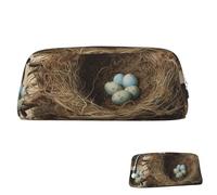 SDTYKHJ Trousse à crayons avec motif nid d'oiseaux - Grande trousse à crayons portable pour pièces de monnaie - Esthétique - Trousse de maquillage en cuir, Argenté., Taille unique