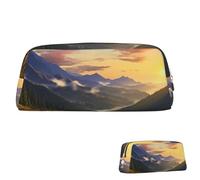 SDTYKHJ Trousse à crayons avec motif paysage de montagne et coucher de soleil - Grande trousse à crayons portable pour pièces de monnaie - Esthétique - Trousse de maquillage en cuir, doré, One Size