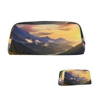 SDTYKHJ Trousse à crayons avec motif paysage de montagne et coucher de soleil - Grande trousse à crayons portable pour pièces de monnaie - Esthétique - Trousse de maquillage en cuir, Argenté, taille