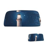 SDTYKHJ Trousse à crayons avec motif phare sous le ciel étoilé - Grande trousse à crayons portable pour pièces de monnaie - Esthétique - Trousse de maquillage en cuir, Or, One Size