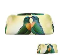 SDTYKHJ Trousse à crayons avec oiseaux d'amour - Grande trousse à crayons portable - Pochette esthétique - Trousse de maquillage en cuir, Argenté, One Size