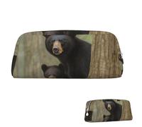 SDTYKHJ Trousse à crayons avec ours noir et mère - Grande trousse à crayons portable pour pièces de monnaie - Esthétique - Trousse de maquillage en cuir, Argenté, One Size