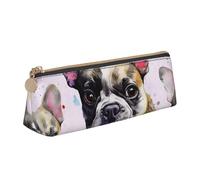 SDTYKHJ Trousse à crayons avec petit bulldog français - Grande trousse portable pour pièces de monnaie - Sac de maquillage en cuir