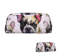 SDTYKHJ Trousse à crayons avec petit bulldog français - Grande trousse portable pour pièces de monnaie - Sac de maquillage en cuir, Argenté., Taille unique