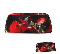 SDTYKHJ Trousse à crayons avec rose rouge pour verre à vin et bougie, grande trousse à crayons, pochette portable pour pièces de monnaie, sac de maquillage esthétique, trousse de maquillage en cuir