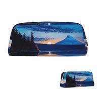 SDTYKHJ Trousse à crayons bleue coucher de soleil - Grande trousse portable pour pièces de monnaie - Esthétique - Trousse de maquillage en cuir, doré, One Size