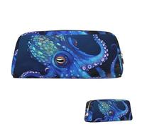 SDTYKHJ Trousse à crayons bleue en forme de pieuvre - Grande trousse portable pour pièces de monnaie - Sac de maquillage en cuir, doré, One Size