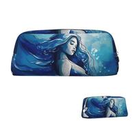 SDTYKHJ Trousse à crayons bleue sirène grande trousse à crayons portable pochette de monnaie esthétique trousse de maquillage en cuir, Argenté., Taille unique